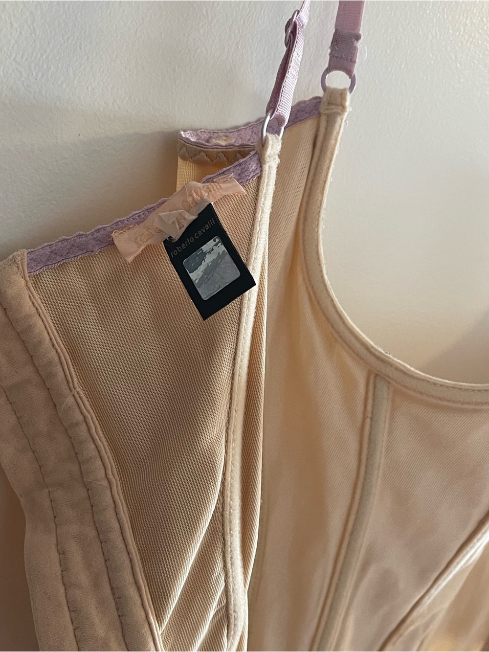 Vintage Roberto Cavalli Champagne Corset Bustier w Purple Lace - Picture 10 of 12